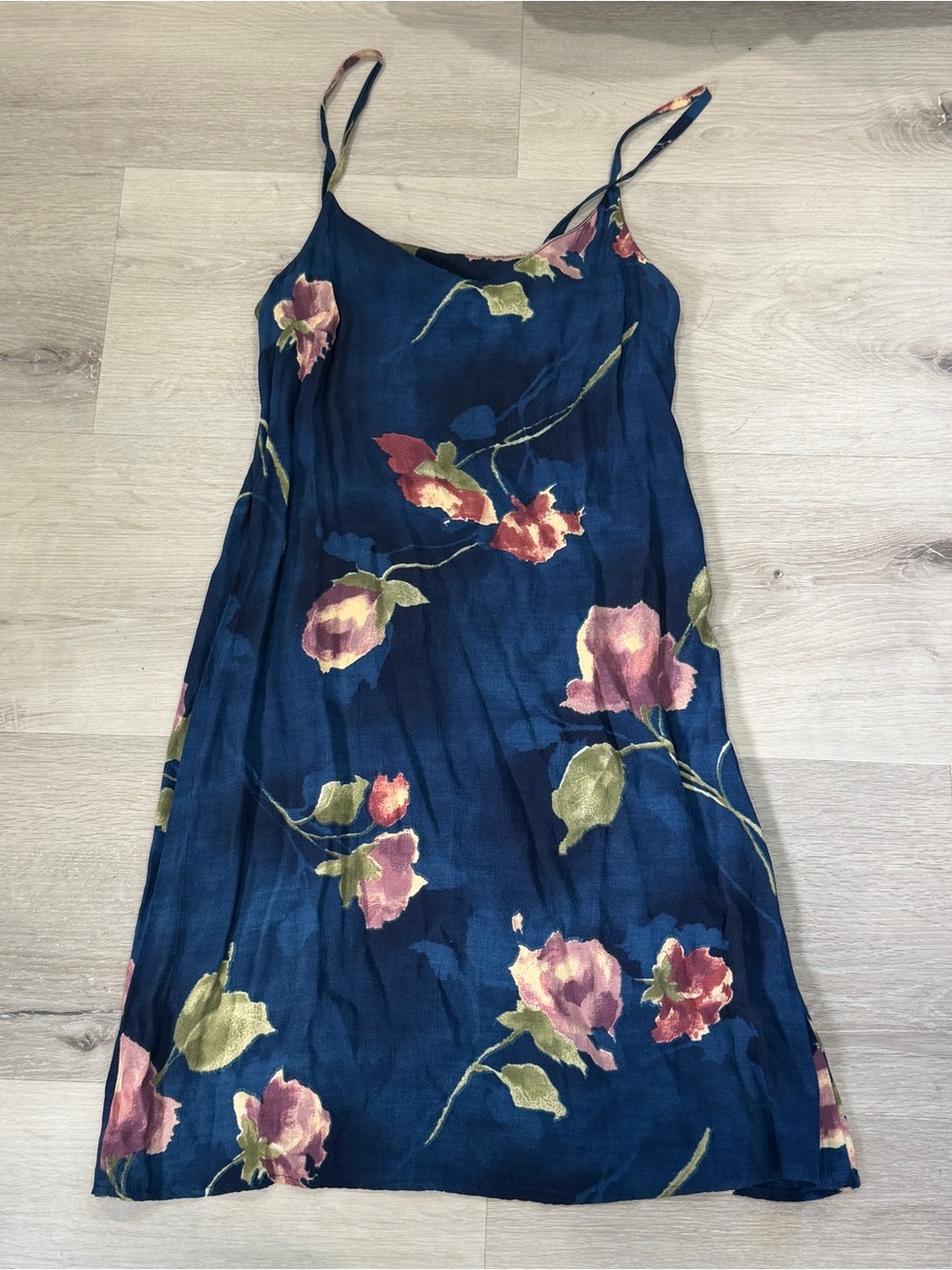 Cinnamon Girl Navy Floral Slip Mini Dress with Pink Rose Print